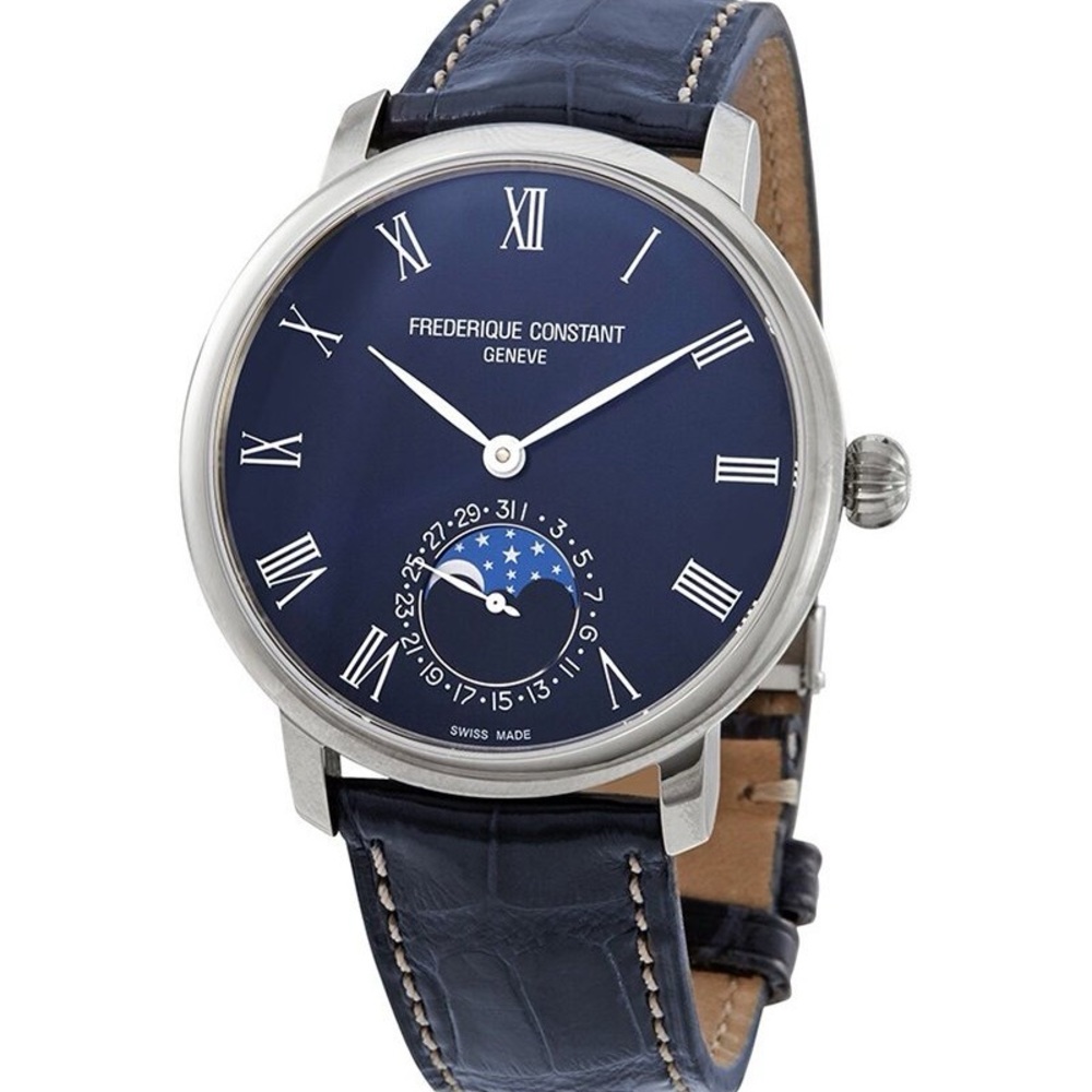 Frederique Constant Men's Blue Leather Moonphase Watch